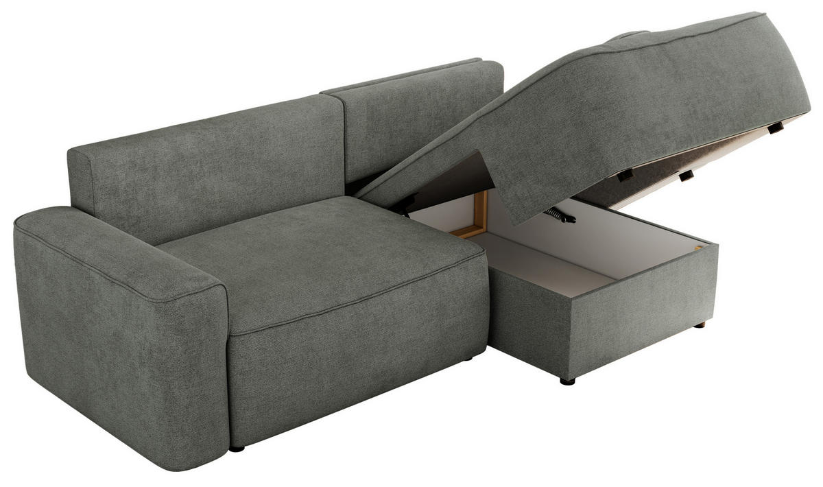 ECKSOFA BELLUNO L Grau Strukture - Rechts - Schwarz/Grau, Textil (233/144cm) - MKS