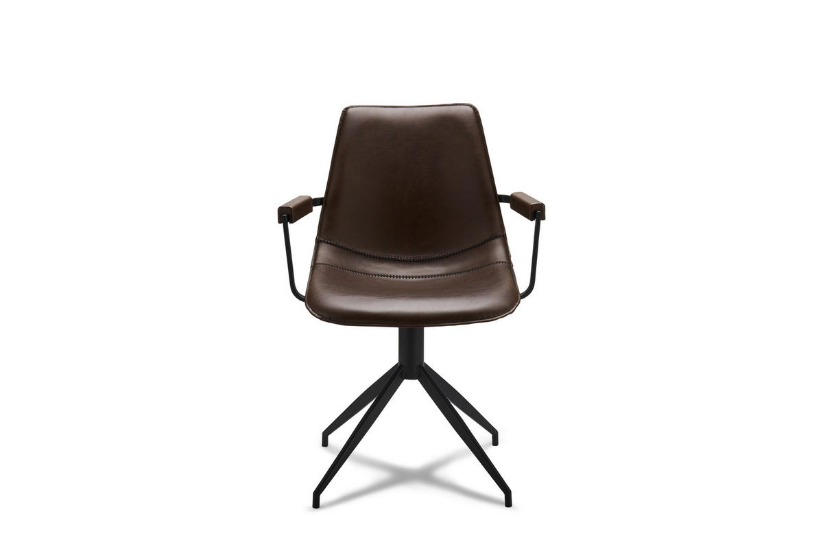 ARMLEHNSTUHL 2er-Set dunkelbraun - Schwarz/Braun, Leder/Textil (59/85/57cm) - ebuy24