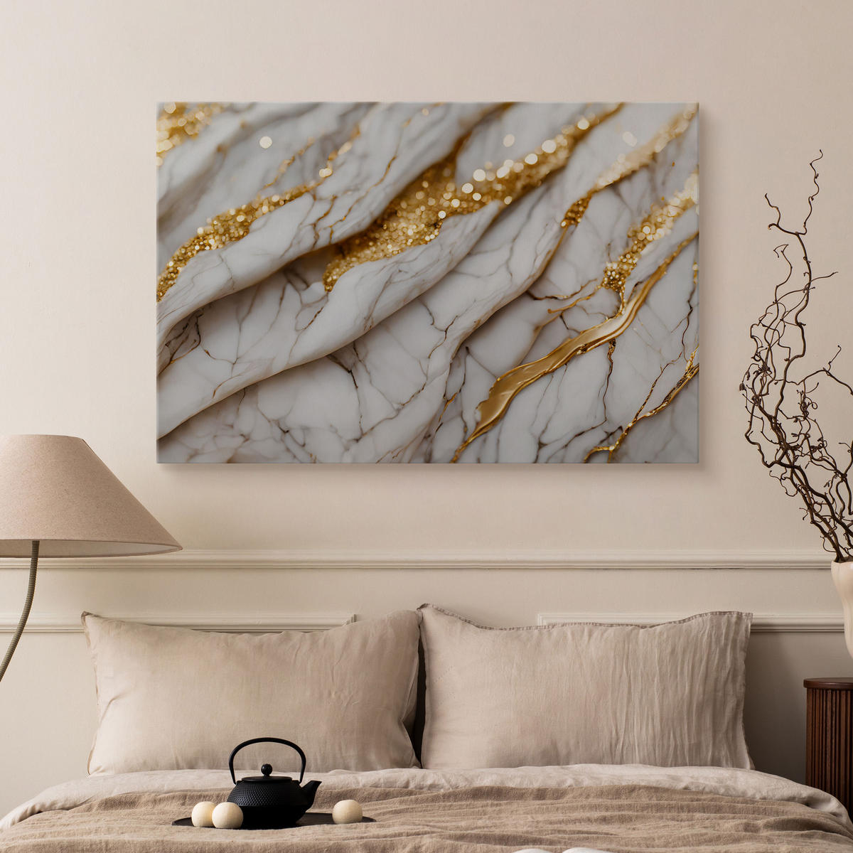 LEINWANDBILD für Büro MARMOR Abstraktion 3D 120/80 cm - Weiß/Grau, Textil (120/80cm) - Muralo