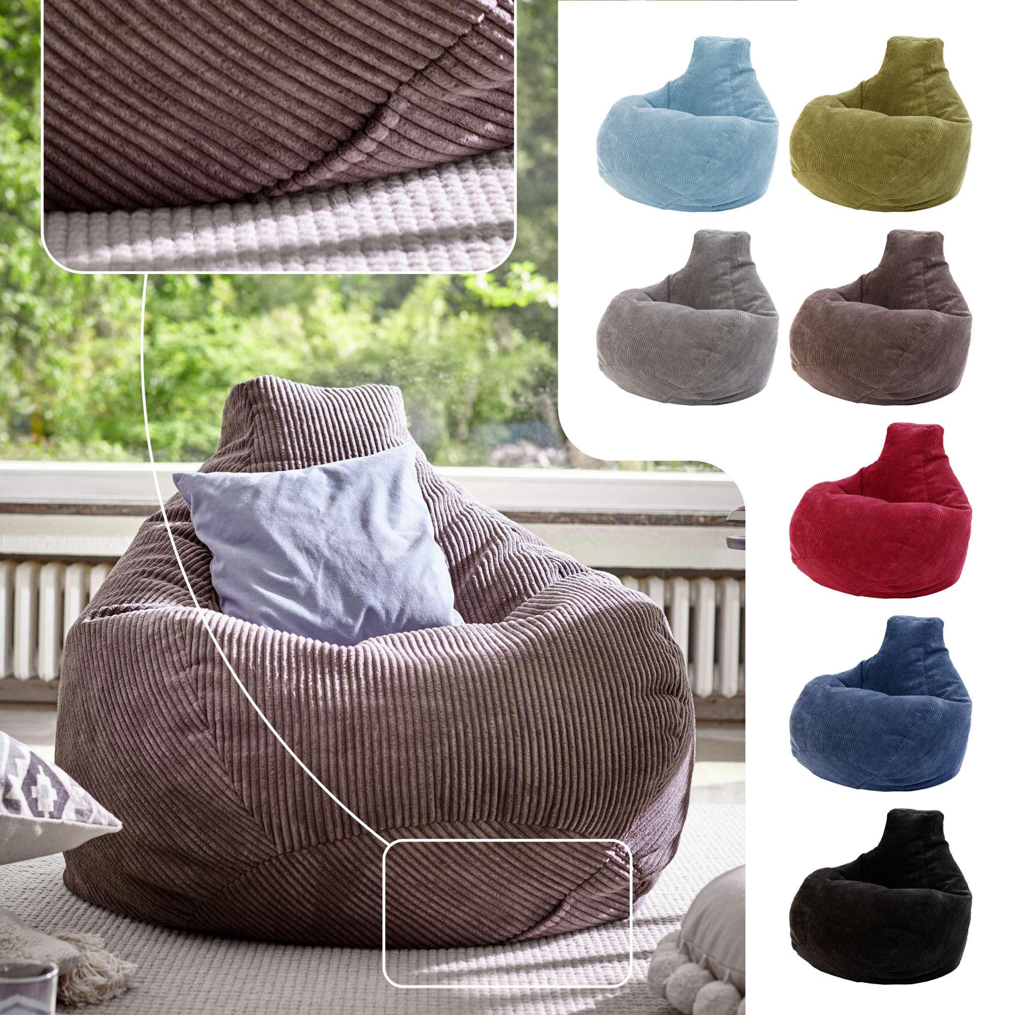 SITZSACK MIT RÜCKENLEHNE Cozy Cord - Dunkelgrau, Textil (80/90/90cm) - Green Bean