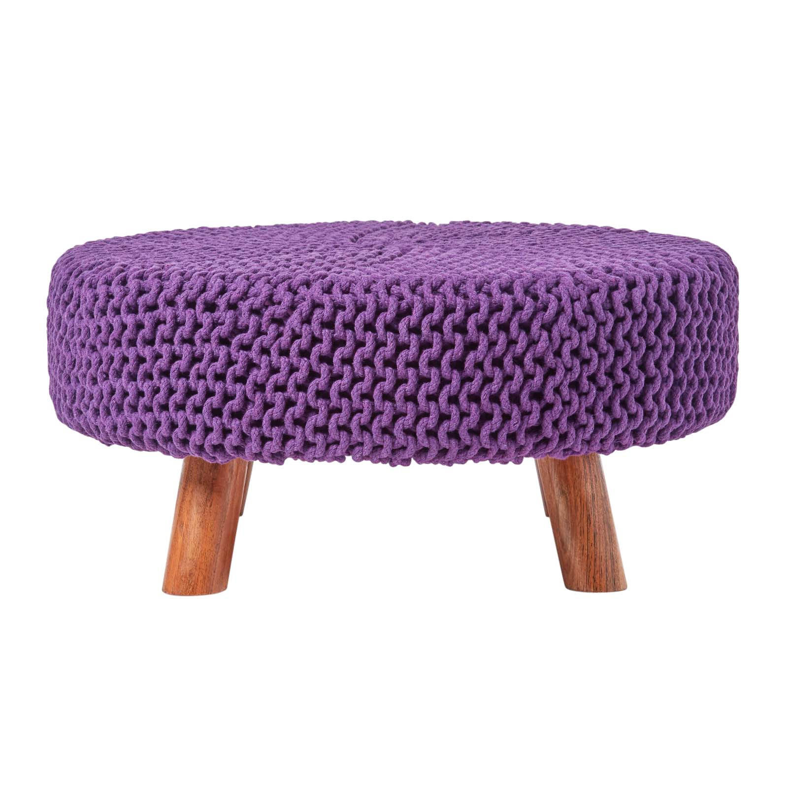 Homescapes Strick-Hocker Violett 62x30x62 cm