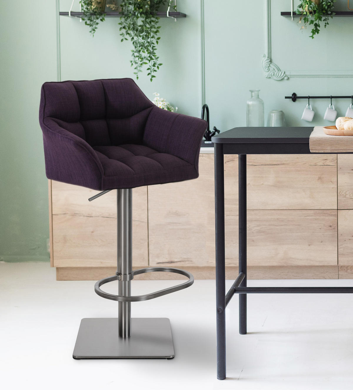 BARHOCKER Stoff Lila - Edelstahlfarben/Lila, Textil/Metall (64/88/45cm) - CLP