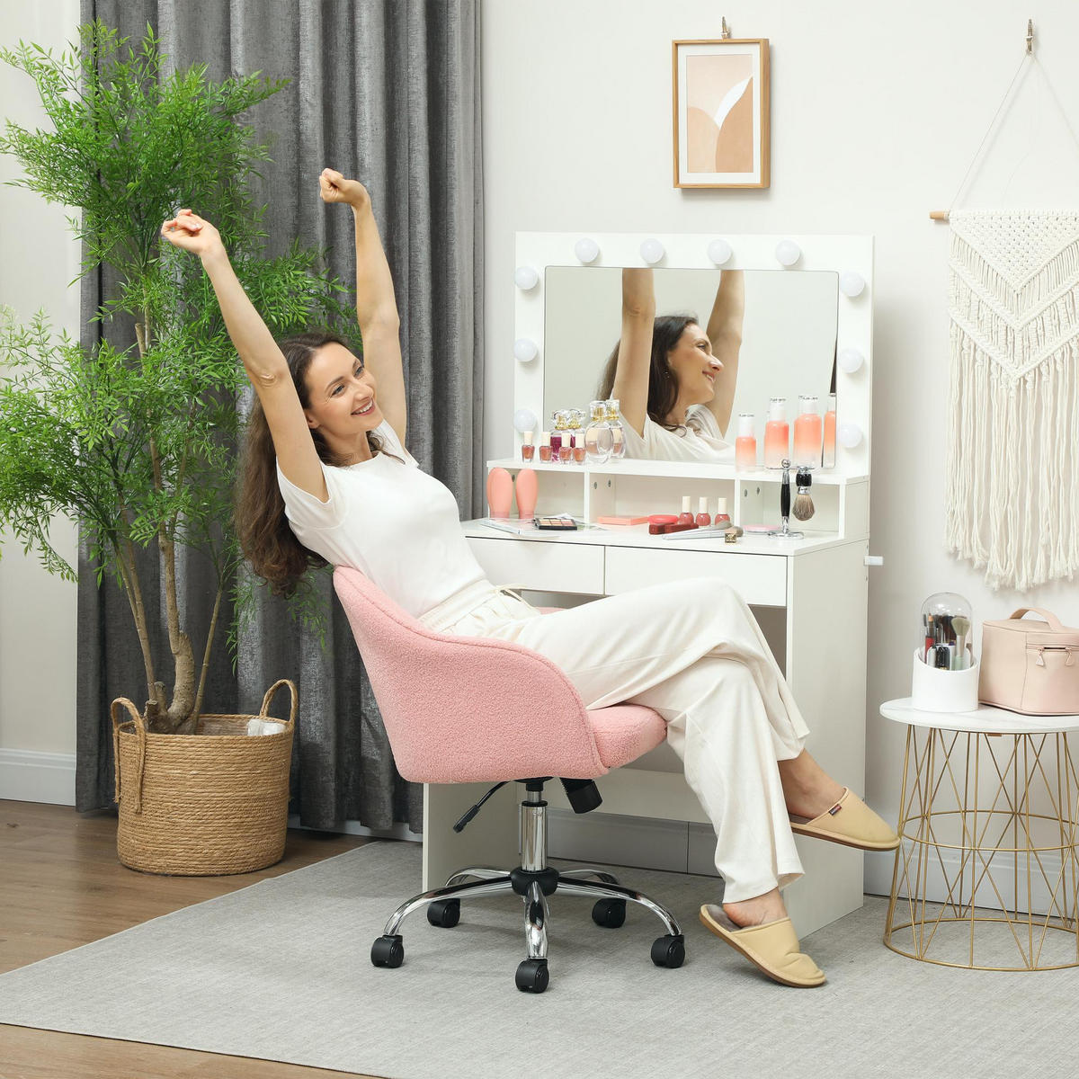 BÜROSTUHL Polyester Kunstleder Rosa - Rosa, Kunststoff (61/86/56cm) - HOMCOM