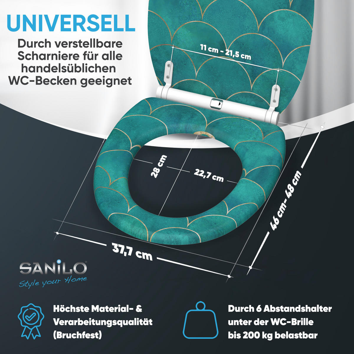 WC-SITZ mit Absenkautomatik & Top Fix Aquarell - Blau, Holzwerkstoff (37.7/5.5/48cm) - Sanilo