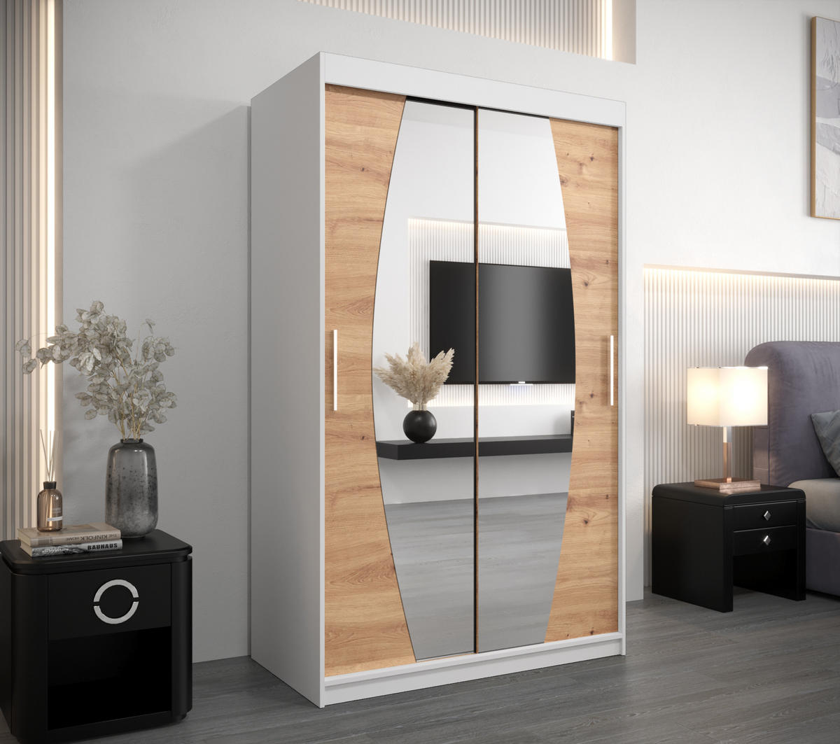 SCHWEBETÜRENSCHRANK 200/120/62 2-türig - Silberfarben/Eiche Artisan, Holz/Kunststoff (120/200/62cm) - Abiks Möbel