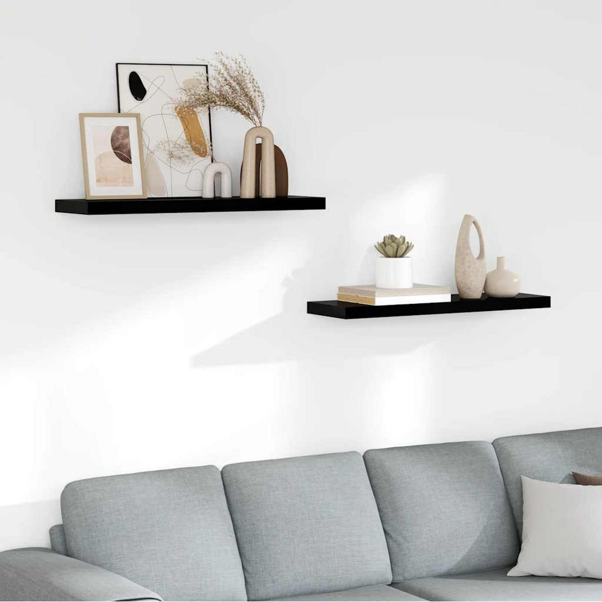 SCHWEBEREGALE 2er set Hochglanz-Schwarz 80/23,5/3,8 Cm Mdf - Schwarz Hochglanz, Holzwerkstoff (23.5/3.8/80cm) - vidaXL