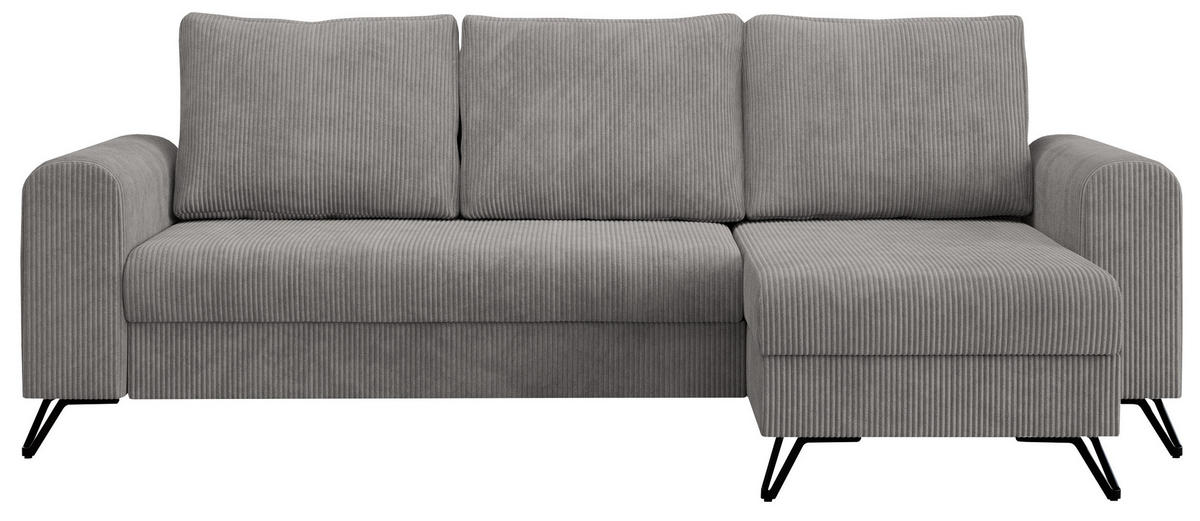 ECKSOFA Hugo Cord Hellgrau - Hellgrau/Schwarz, Textil/Metall (242/140cm) - MKS