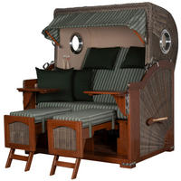 STRANDKORB Komplettset: Ammersee Grande XL Mahagoni Bullauge - PE grau - Modell 504 - Grau/Grün, Holz/Kunststoff (142/165/95cm) - bene living