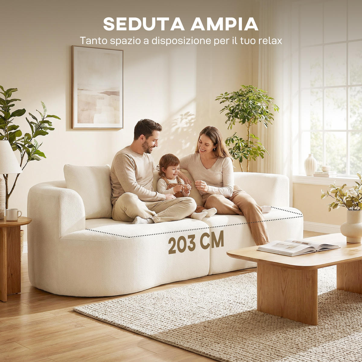 SOFA, 3-Sitzer, Chenille, cremefarben, 3 Kissen, 260x106x82cm - Multicolor, Holzwerkstoff (260/82/106cm) - FORIOUS