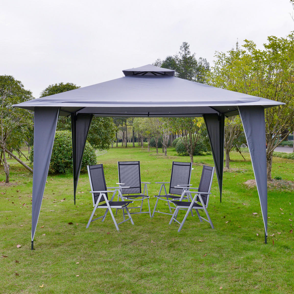 PAVILLON, Grau/Beige, Metall , Polyester - Grau, Metall (345/268/345cm) - Outsunny