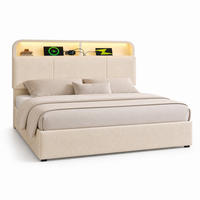 POLSTERBETT 140/190 mit Bettkasten, LED und USB in Beige - Beige, Holzwerkstoff/Textil (140/190cm) - EVRYAE