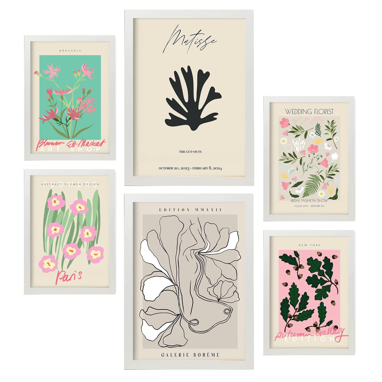 POSTER Set Mit 6 Expositions Plakaten Sammlung A3 & A4 Weißer Rahmen - Weiß, Papier (29/3cm) - Nacnic