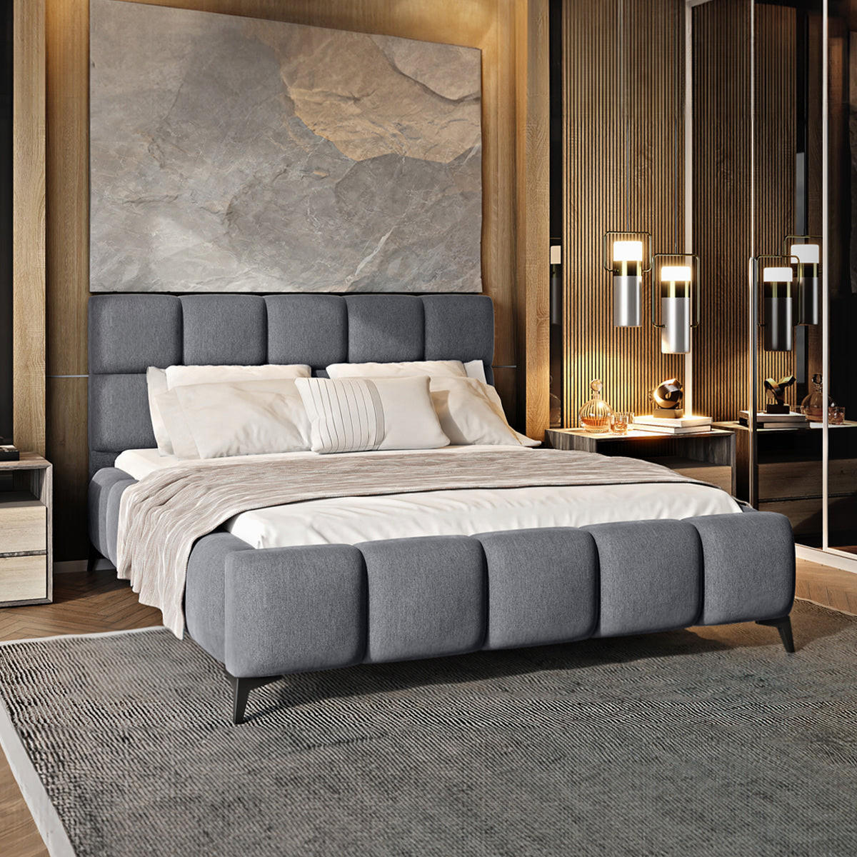 BOXSPRING POSTELJA 180/200 Mira Siva - siva, les (180/200cm) - Petits-meubles