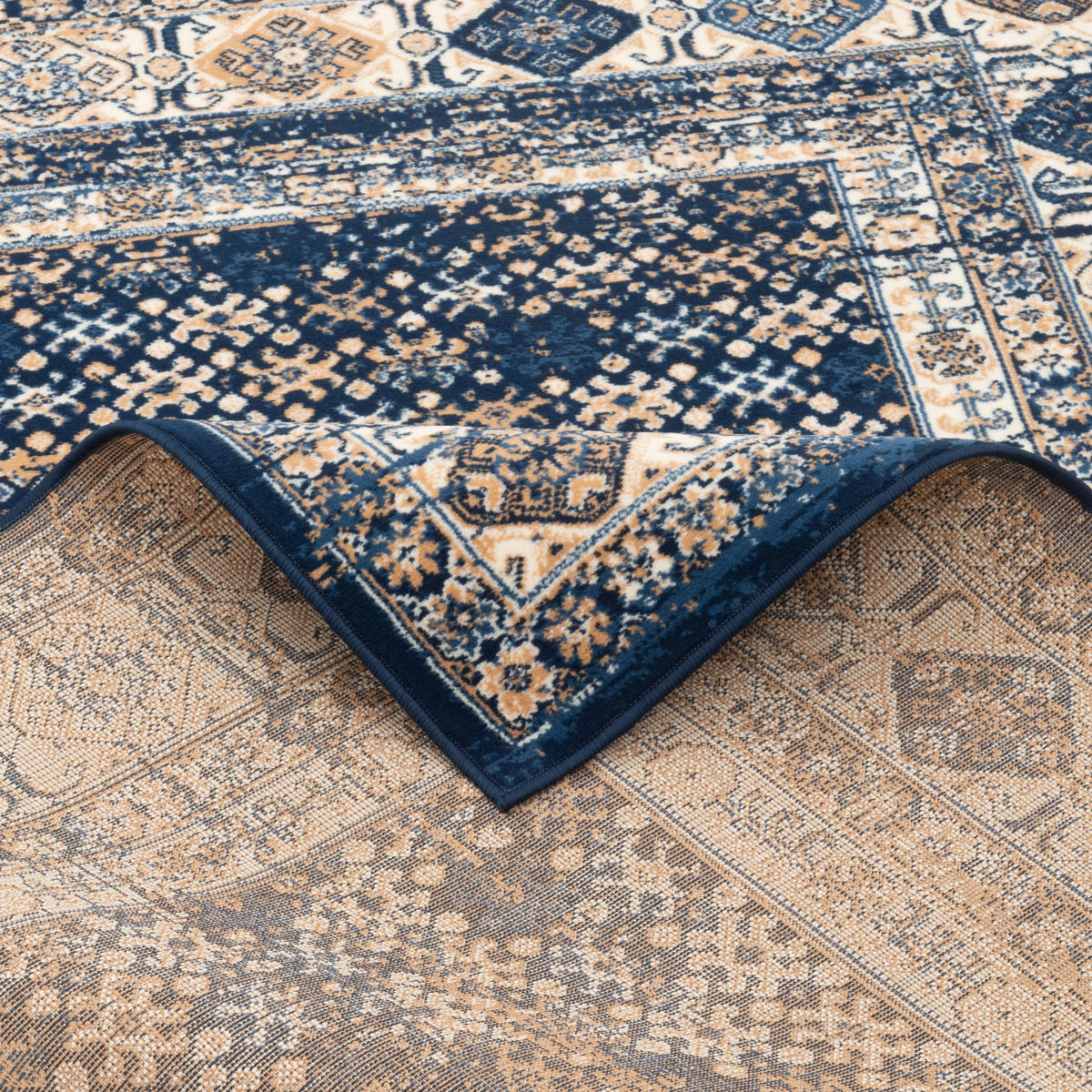 DESIGNER TEPPICH POP-VINTAGE ORIENT BORDÜRE - Blau, Textil (140/200cm) - Pergamon