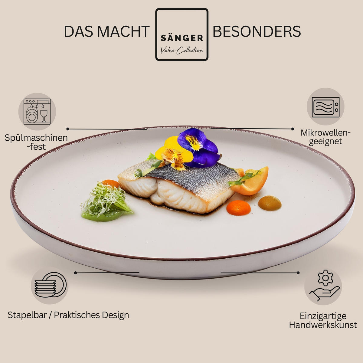 SPEISETELLER BOMBAY ERDFARBEN - 4 teilig aus Steingut - Creme/Braun, Stein (27cm) - Sänger