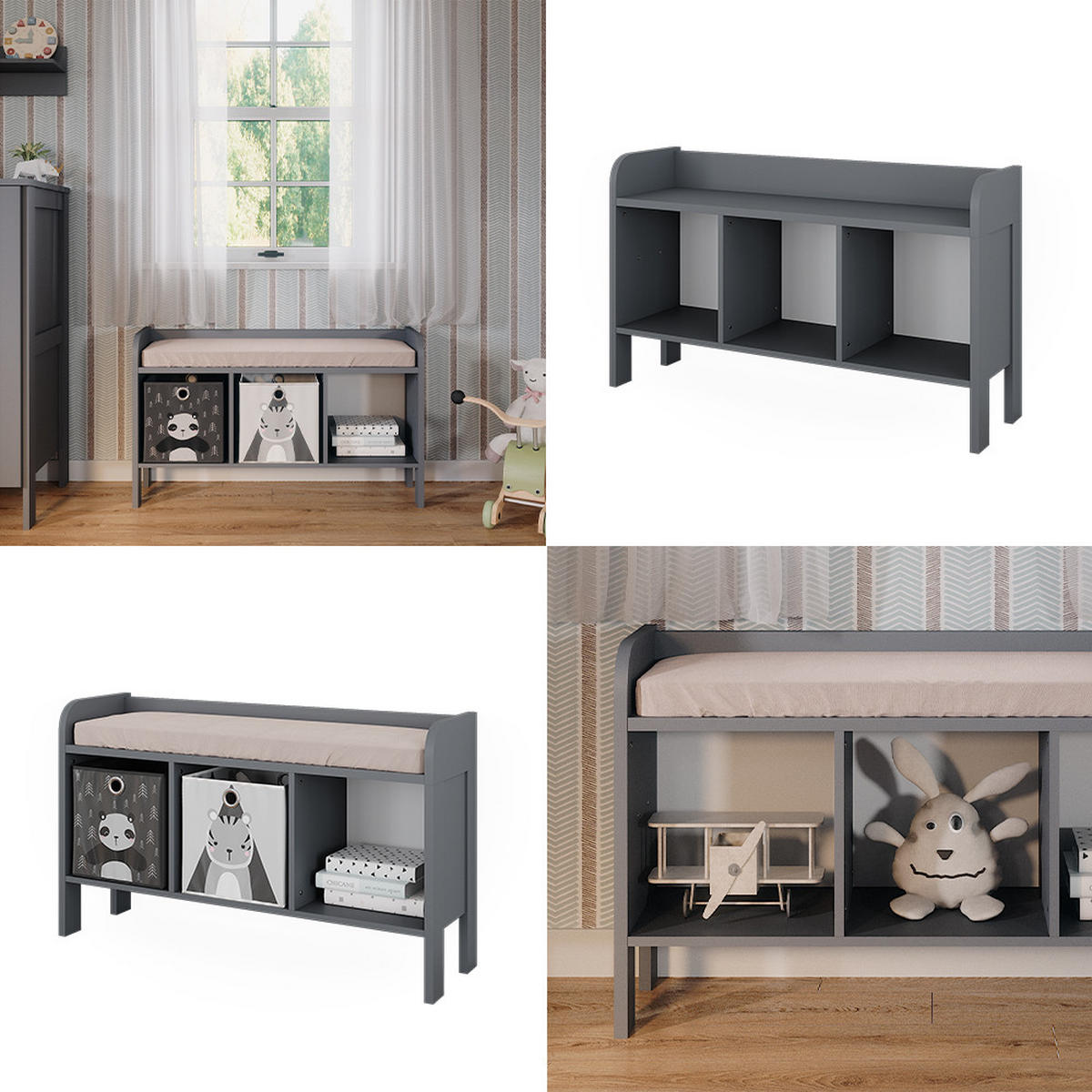 KINDERSITZBANK Ajaton Grau 107.2 x 63.8 cm - Grau, Holzwerkstoff (107.2/63.8/30.6cm) - VitaliSpa