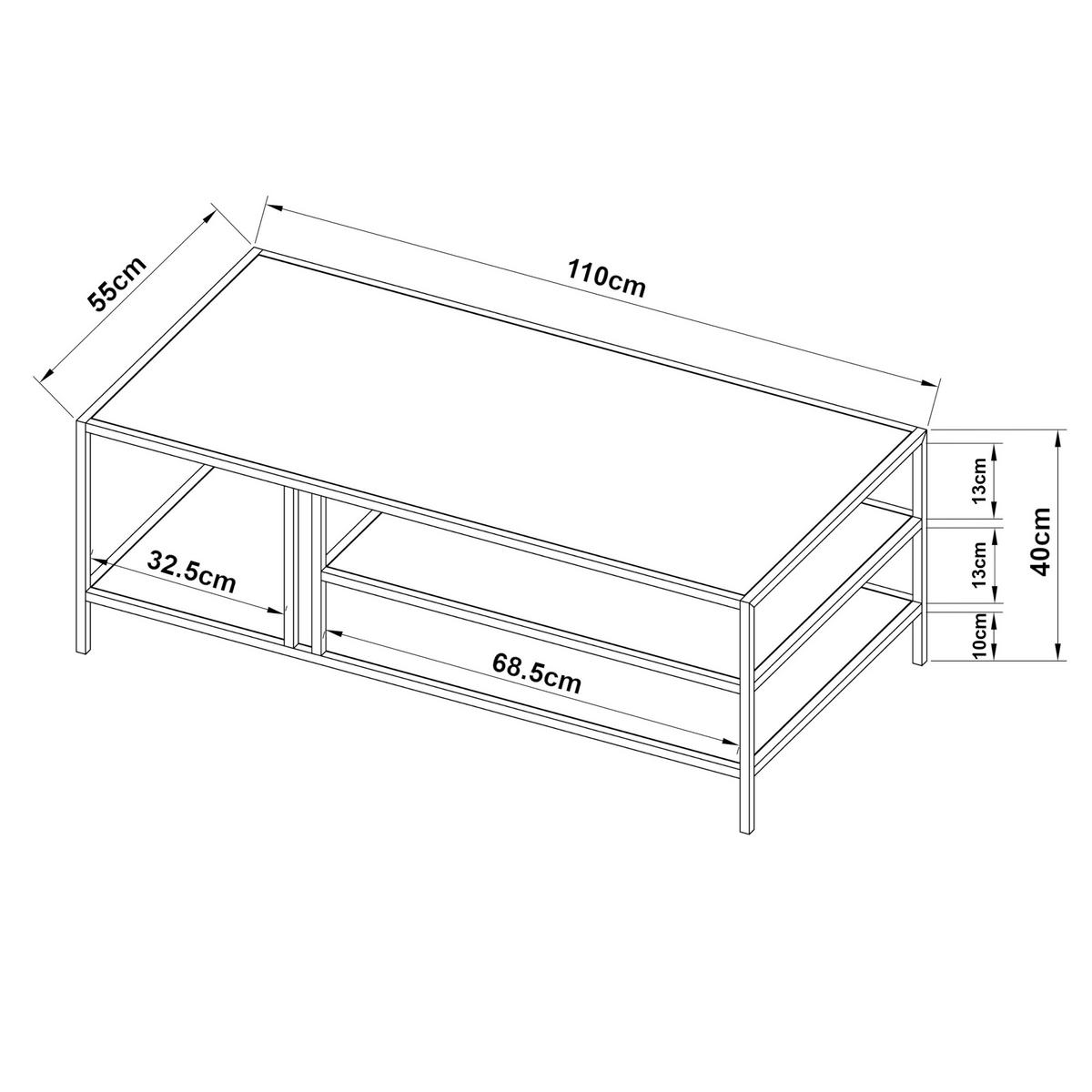 COUCHTISCH Kumlinge 40/110/55 cm - Schwarz, Metall (55/110/40cm) - [en.casa]