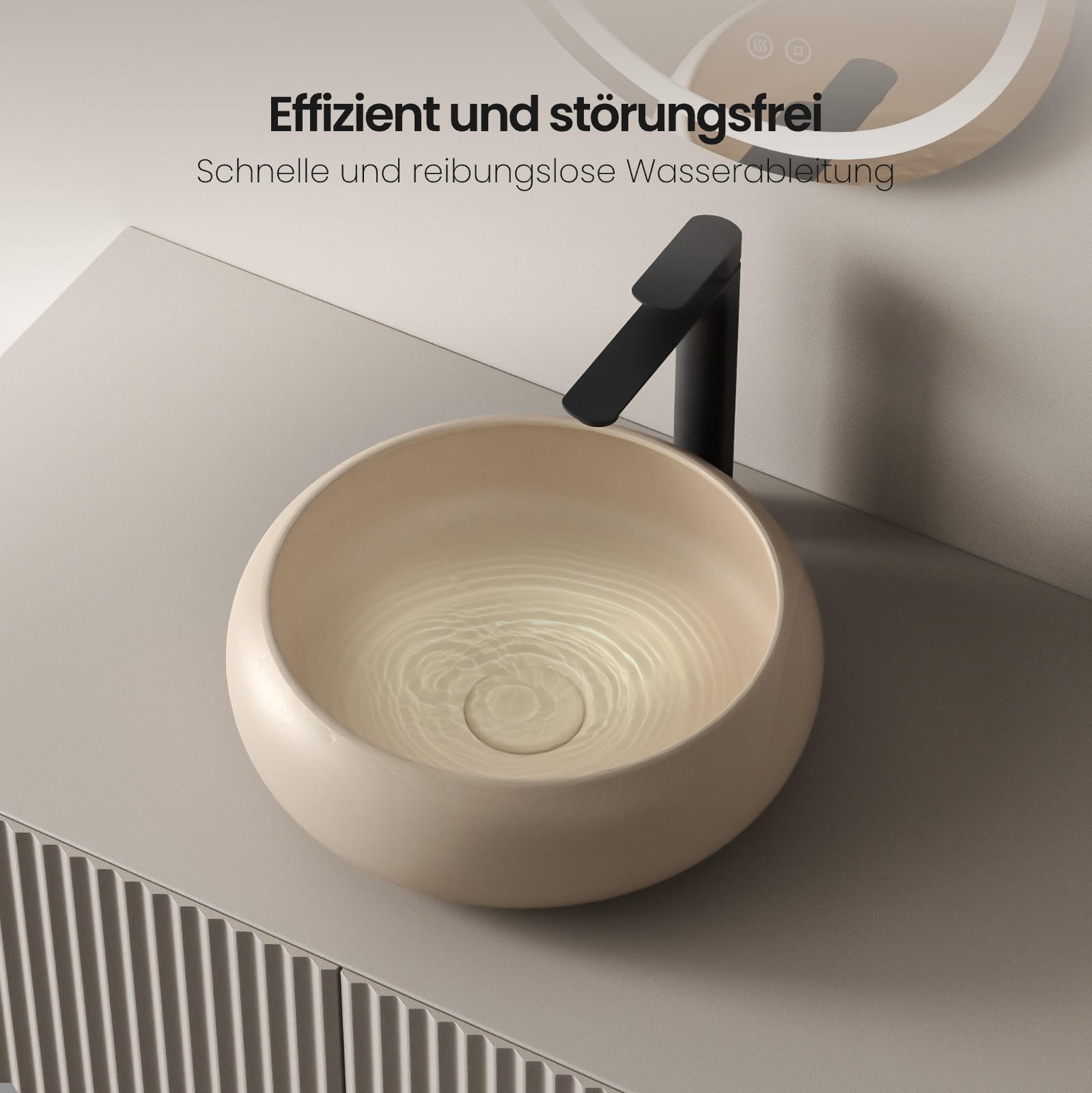 WASCHBECKEN Rund Gebogen Aufsatzmontage Mattbeige Ø36 / 12 cm - Beige, Keramik (36/12/36cm) - EMKE