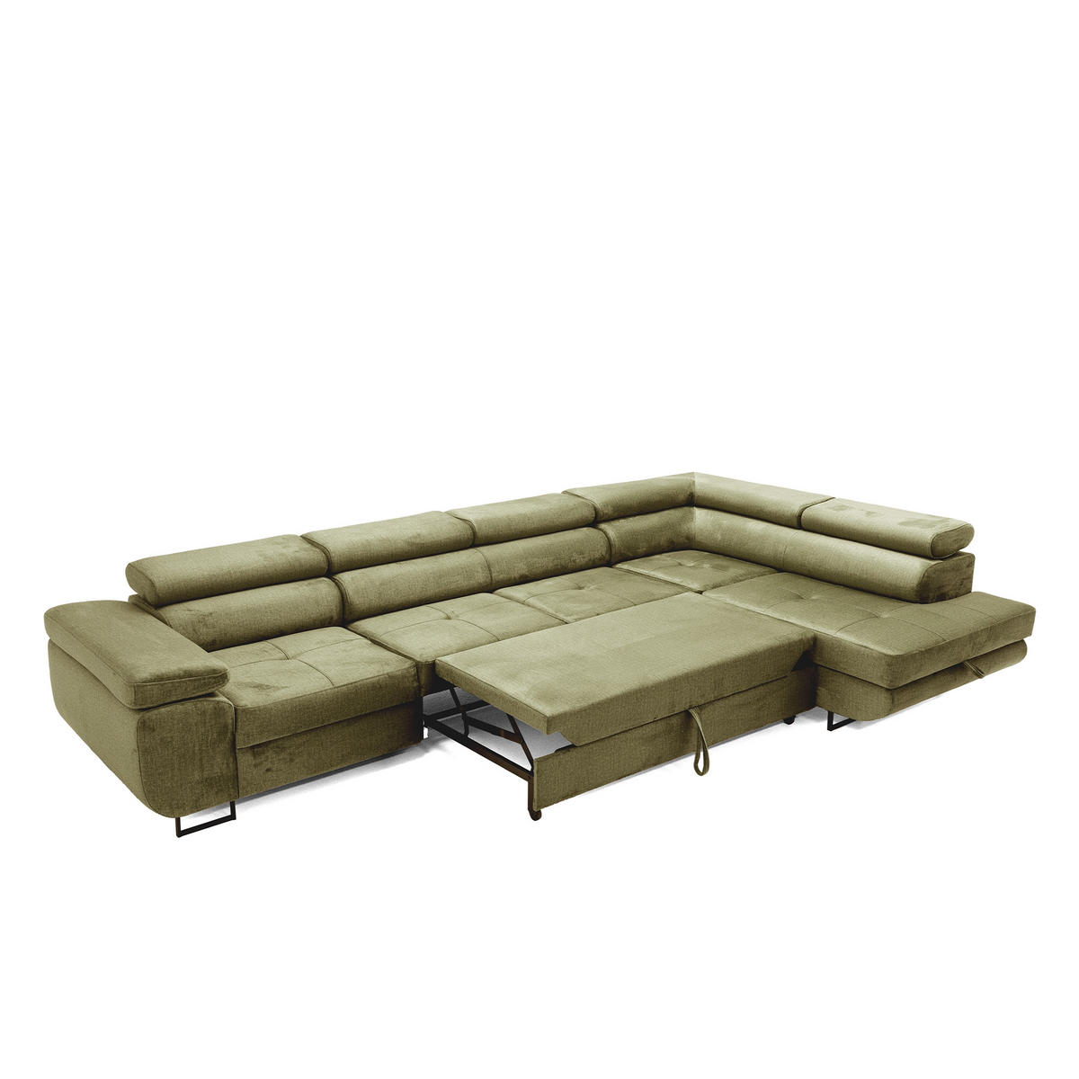 ECKSOFA WILD MAXI L Rechts mit Schlaffunktion 125x195 Velours Hellgrün - Chromfarben/Hellgrün, Holz/Textil (203/350cm) - Muffo