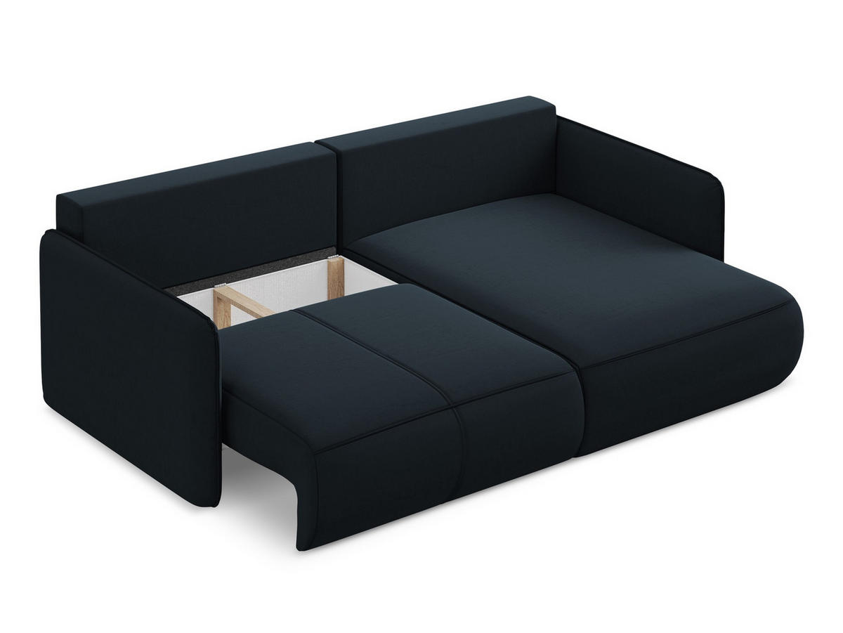 ECKSOFA mit Schlaffunktion Samt Stoff Blau - Blau/Schwarz, Kunststoff/Textil (207/148cm) - Makamii