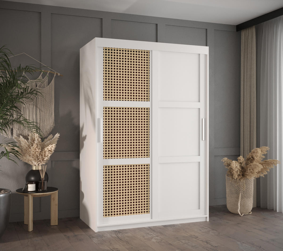 SCHWEBETÜRENSCHRANK 200/120/62 2-türig - Silberfarben/Weiß, Holz/Kunststoff (120/200/62cm) - MÖBEL KRYSPOL
