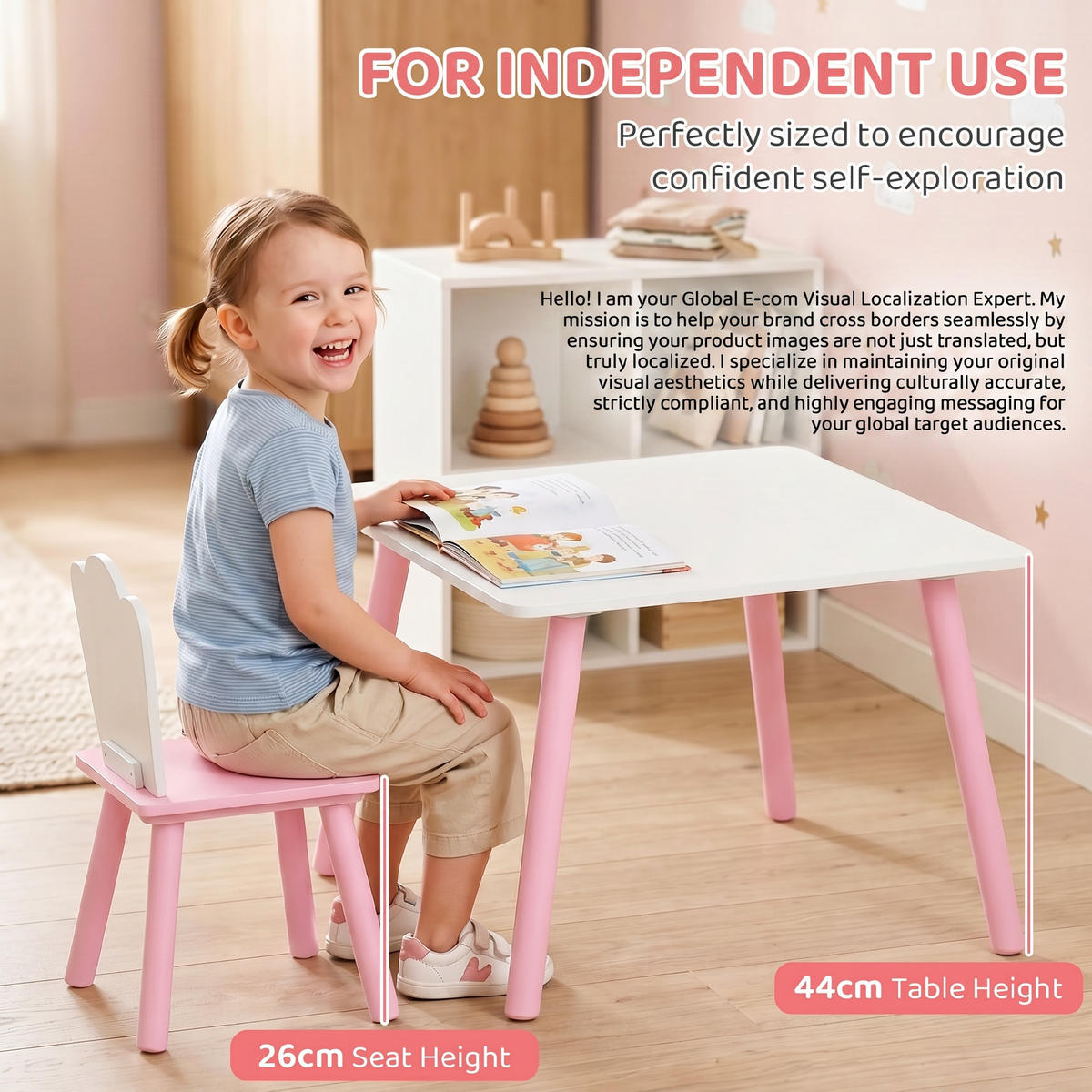 KINDERTISCHGRUPPE Rosa 60.0/60.0/44.0cm - Rosa, Holzwerkstoff (60/44/60cm)