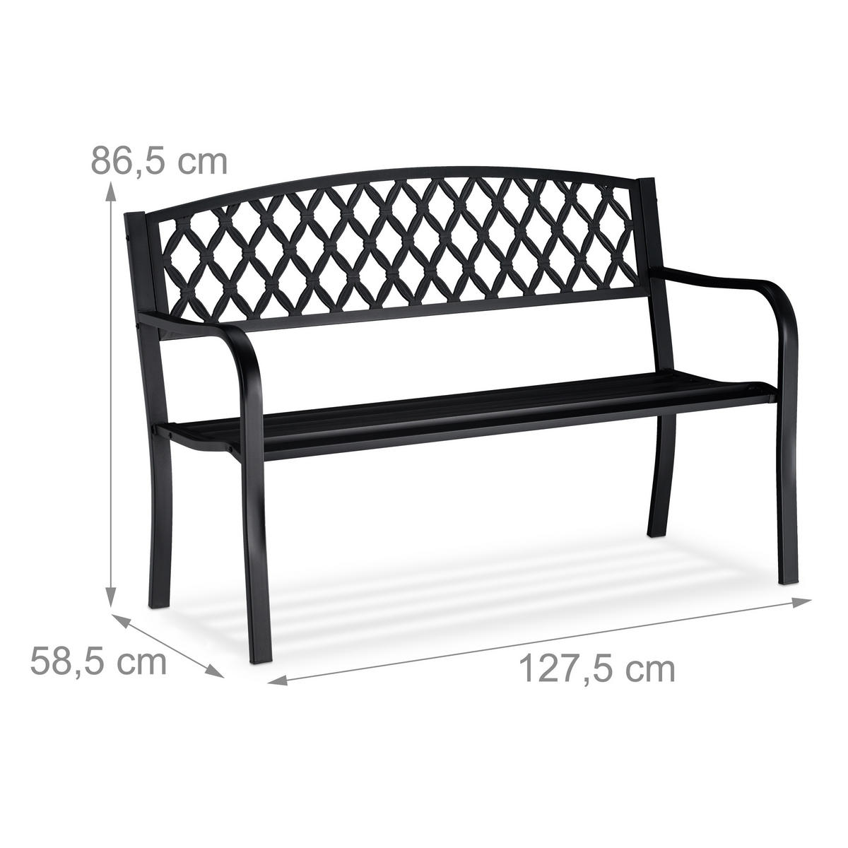 GARTENBANK - Schwarz, Metall (127.5/86.5/58.5cm) - Relaxdays