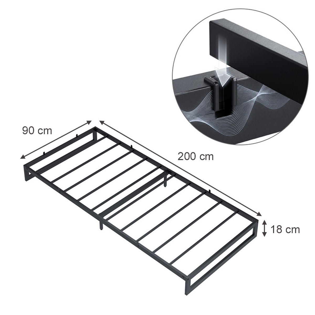 BETTGESTELL Lenora, Schwarz, 90x200 - Schwarz, Metall - VitaliSpa