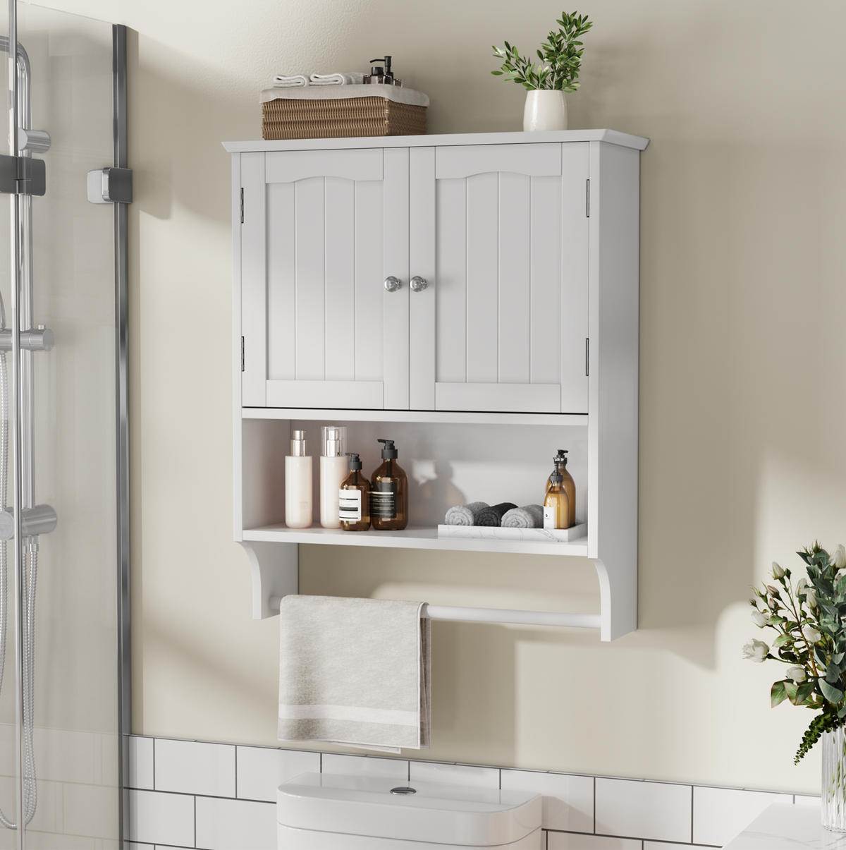 BADEZIMMERSCHRANK Wandmontage 56,8 x 19 x 70 cm MDF Weiß - Weiß, Holzwerkstoff (19/70/56.89cm) - Beauniv