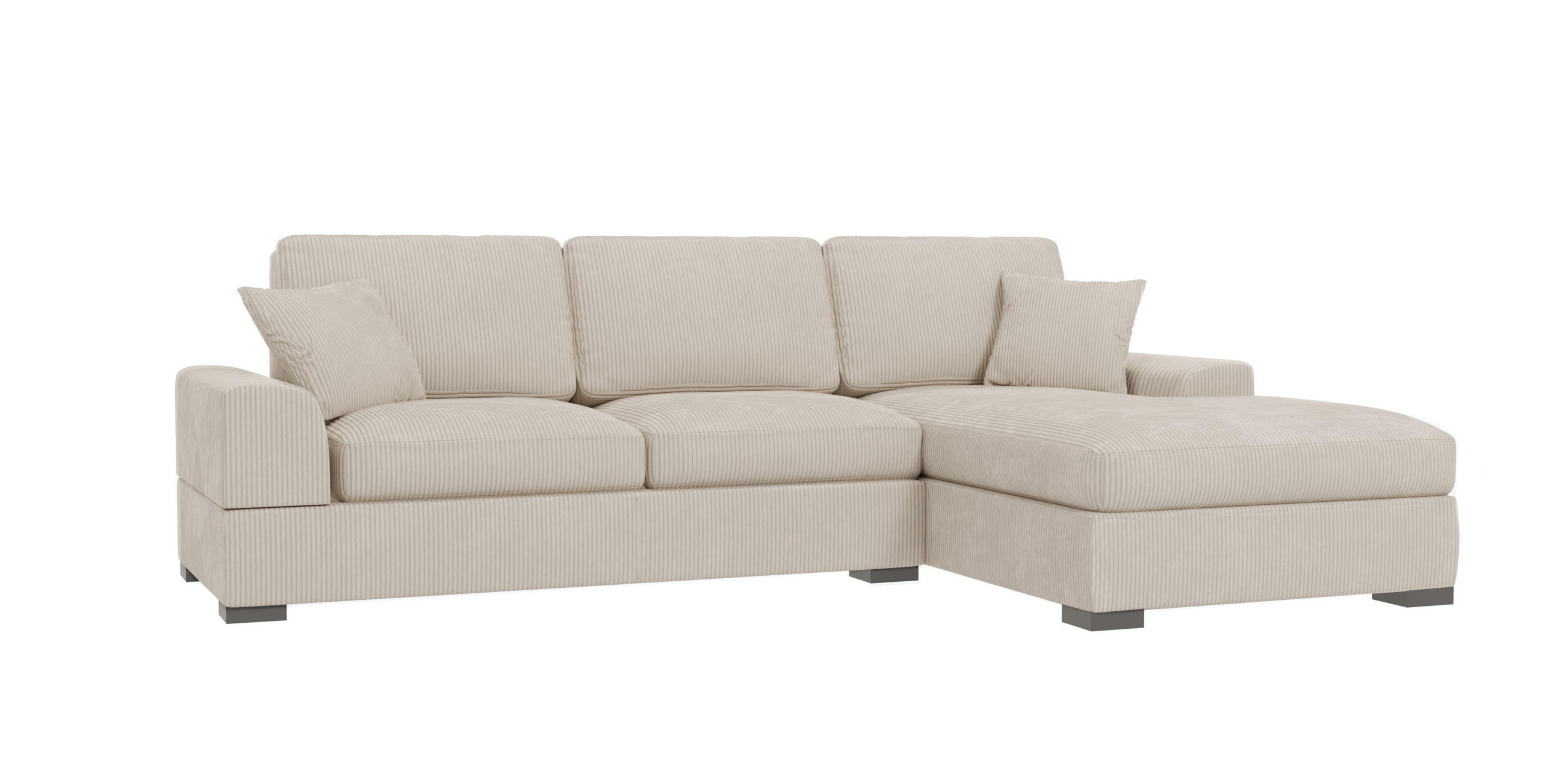 ECKSOFA Saga Beige Cord - Beige/Schwarz, Holz/Buchenholz (306/184cm) - S-Style Möbel