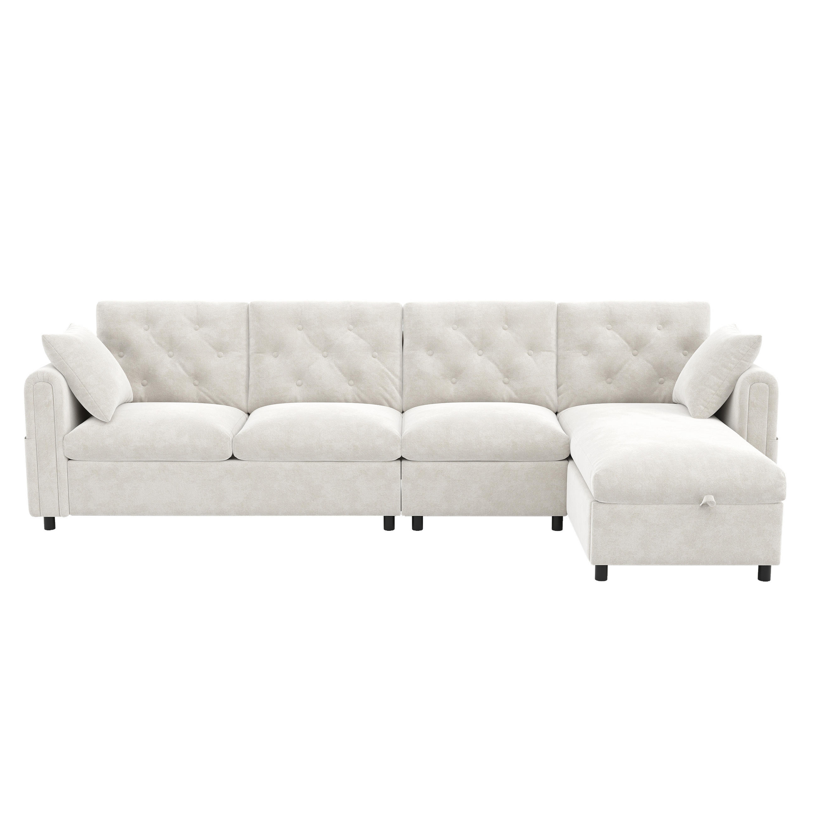 ECKSCHLAFSOFA Samt Beige mit Stauraum und Schlaffunktion - Grau, Holzwerkstoff/Kunststoff (281/132cm) - WISHDOR