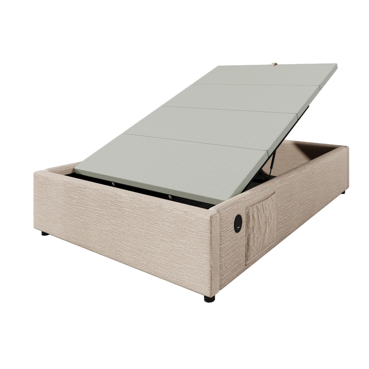 POLSTERBETT 90/200 cm mit Stauraum aus Leinen und USB-C-Anschluss - Beige, Textil (90/200cm) - OKWISH