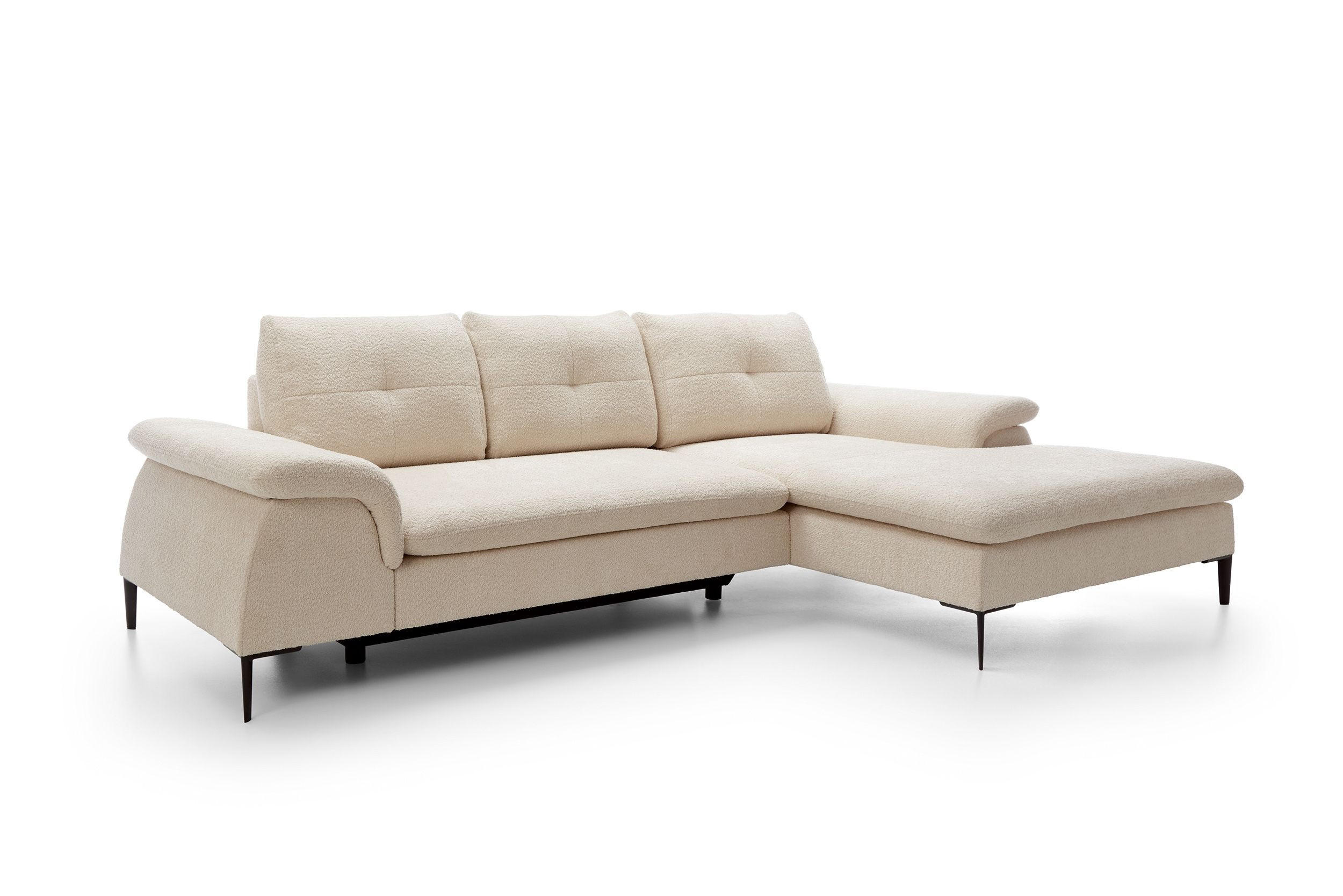 ECKSOFA BREZZA Beige Plüsch-Stoff mit Schlaffunktion - Beige, Holz (268/172cm) - MASSENO