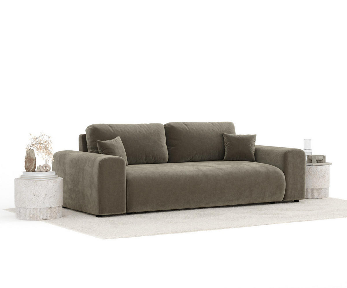 3-SITZER-SOFA Zanzibar Taupe Samtstoff - Taupe/Schwarz, Holz/Holzwerkstoff (213/79/108cm) - Maison de Reve