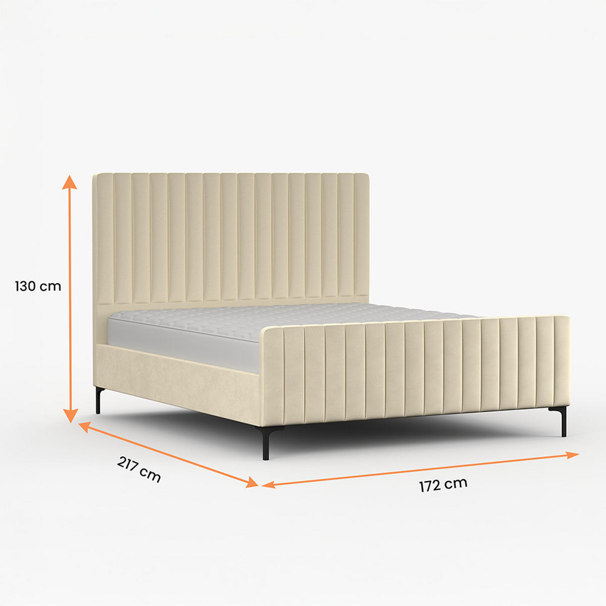 POLSTERBETT AURORA, Lattenrost, ohne Bettkasten, gepolsterte Kopfstütze 160/200 in Creme - Creme/Schwarz, Holz/Textil (160/200cm) - imoebel24