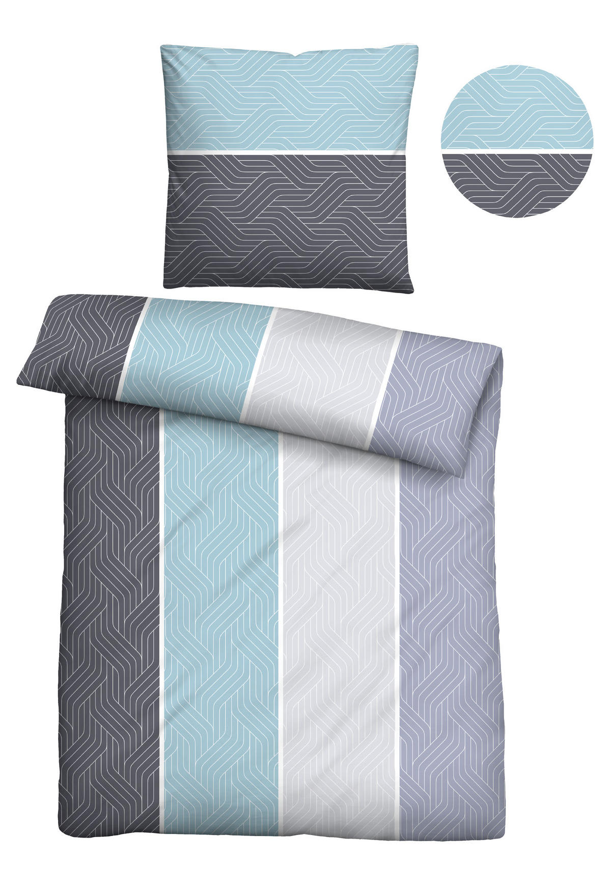 BETTWÄSCHE-GARNITUR Mikrofaser Längsbalken eisblau, 135x200 cm + 80x80 cm - Hellblau, Textil (135/200cm) - Castell