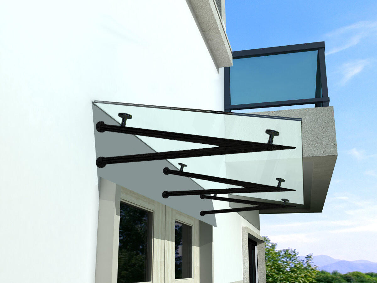 GLASVORDACH 230x90 cm Sicherheitsglas Edelstahl Satiniert V-Schwarz - Weiß, Glas (230/1.31/90cm) -  Glaswerk Westfalen