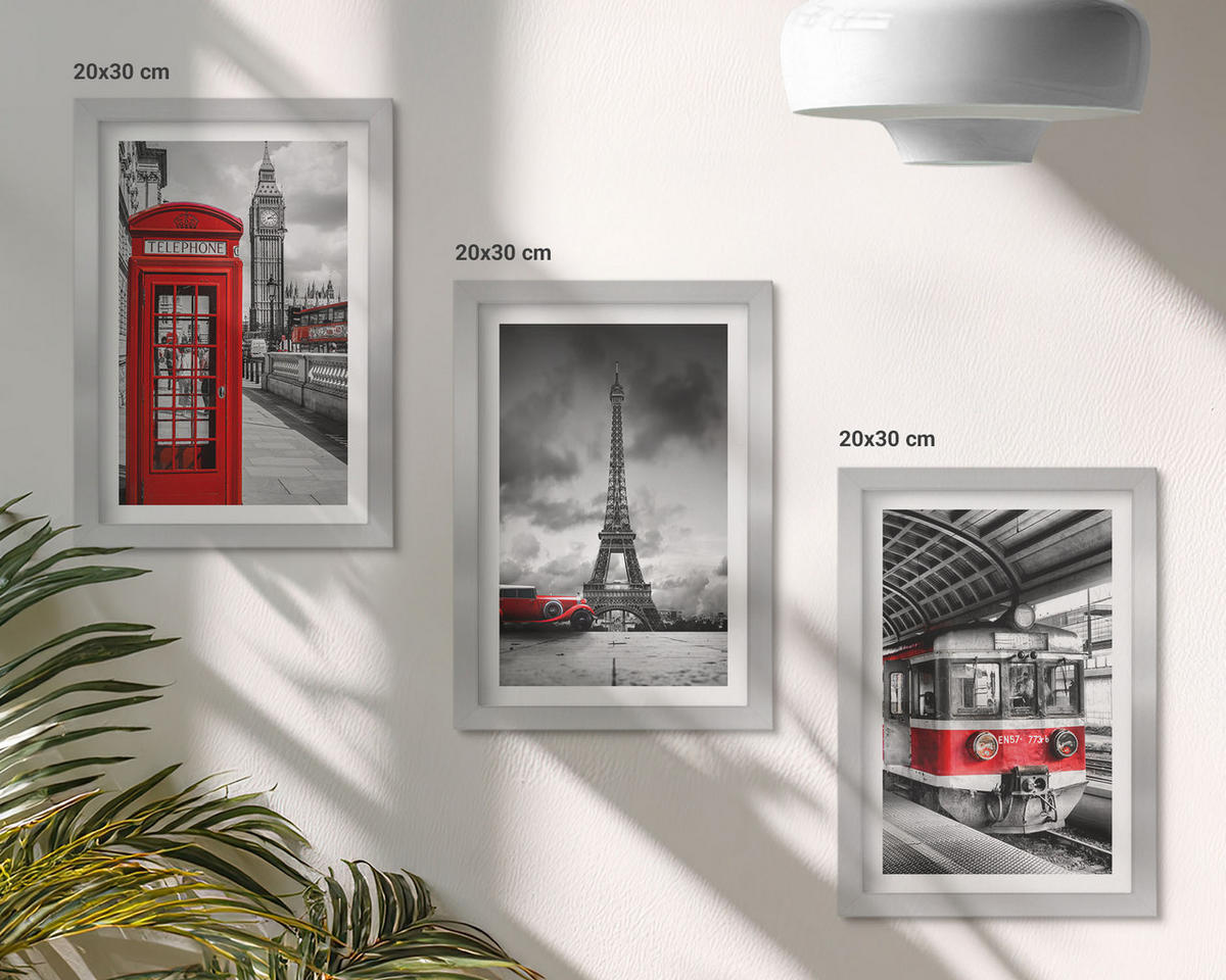 BILDER SET 3er Set - 20x30 cm Silberner Rahmen - Ikonen London Paris Verkehr - Silberfarben, Kunststoff (20/30cm) - TULUP
