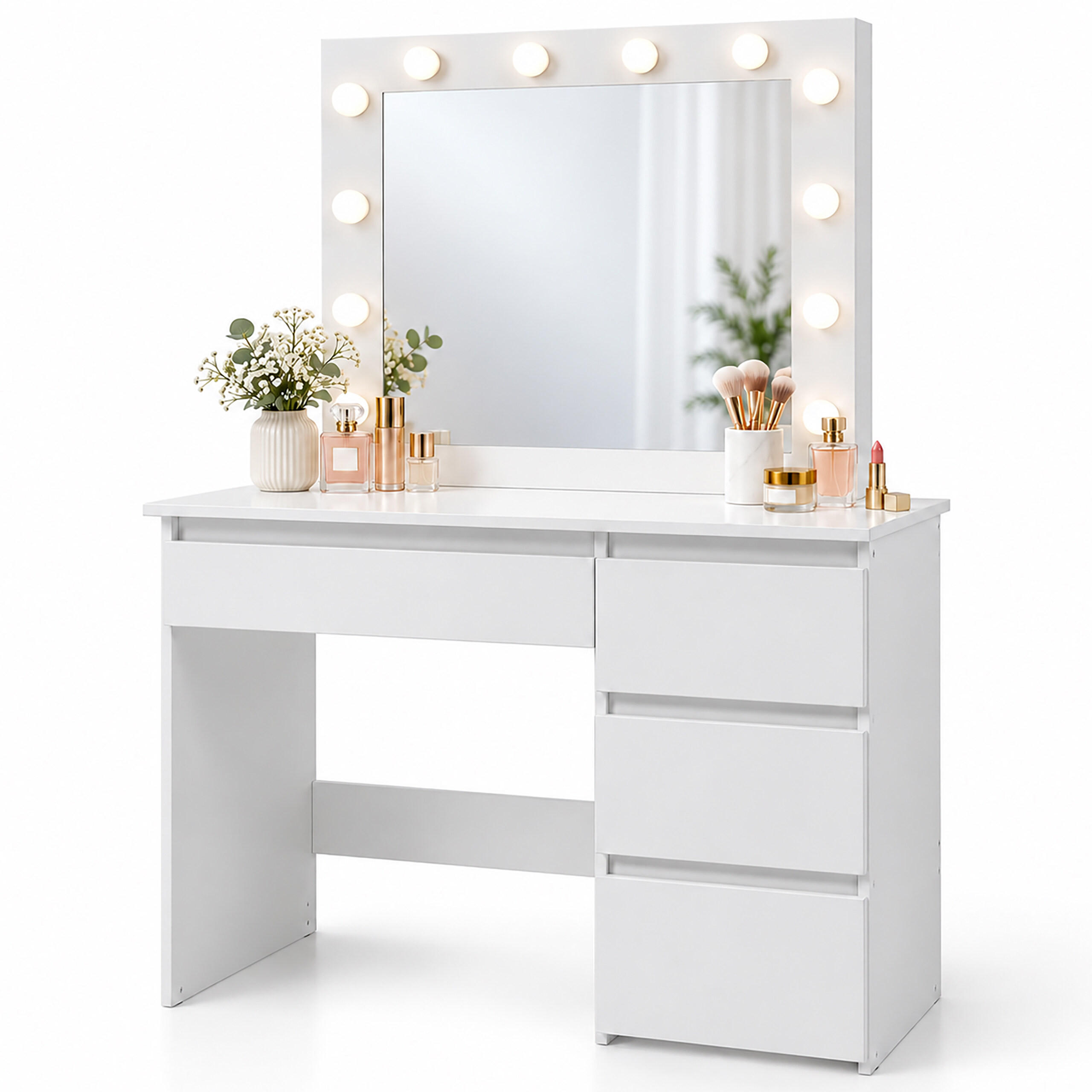 Relaxdays TOALETKA Bílá hollywoodské zrcadlo osvětlení 12 LED 4 zásuvky