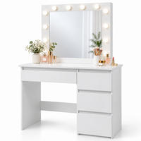 TOALETKA Bílá hollywoodské zrcadlo osvětlení 12 LED 4 zásuvky - bílá, kompozitní dřevo/sklo (94/140/43cm) - Relaxdays