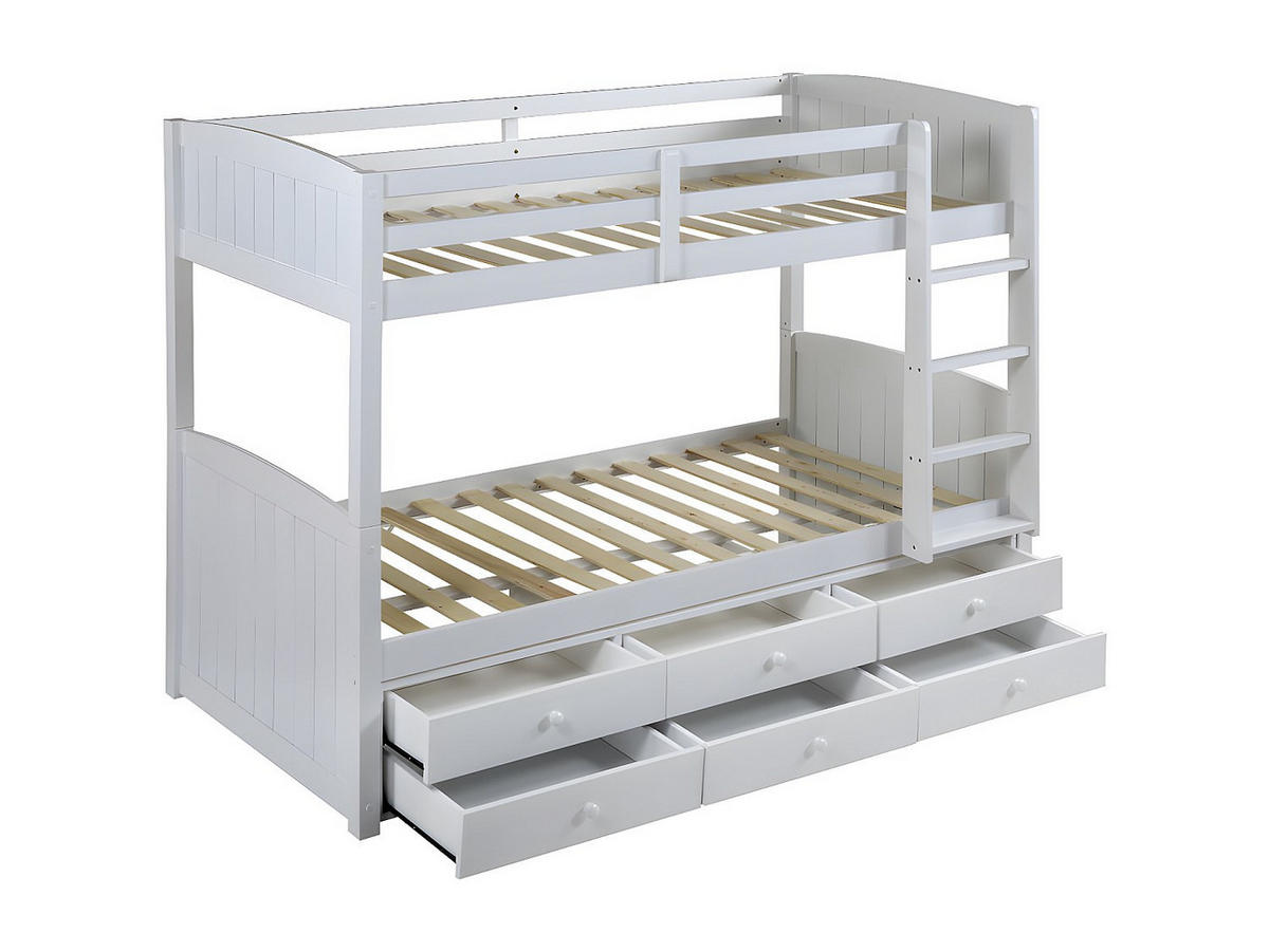 ETAGENBETT Stapelbett mit Lattenrost & Stauraum - 2x 90 x 190 cm - Kiefernholz - Weiß - ANCHISE II - Weiß, Holz (97/198cm) - Vente-Unique