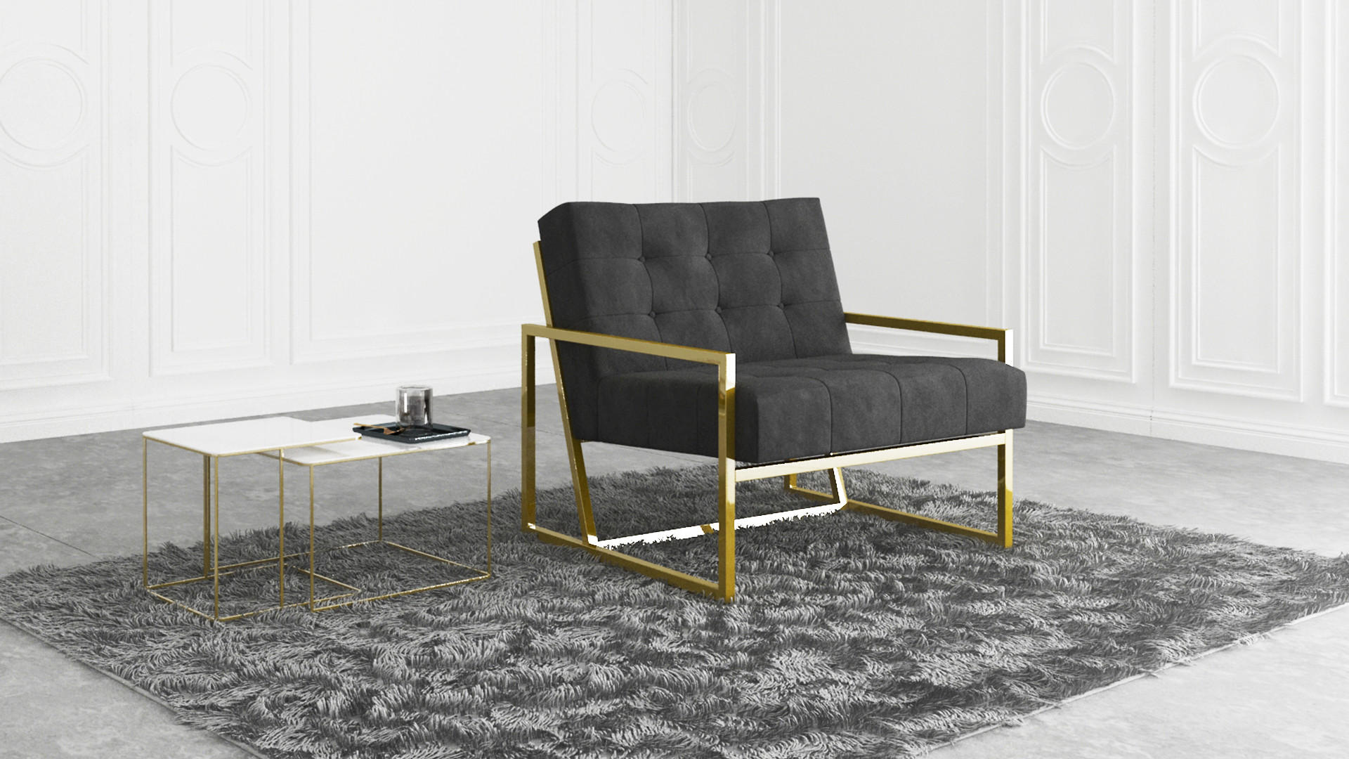 LOUNGESESSEL Duban Schwarz Samtstoff - Goldfarben/Schwarz, Holz/Textil (84/81/89cm) - S-Style Möbel