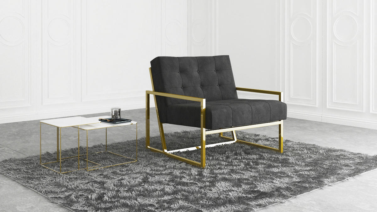 LOUNGESESSEL Duban Schwarz Samtstoff - Goldfarben/Schwarz, Holz/Textil (84/81/89cm) - S-Style Möbel
