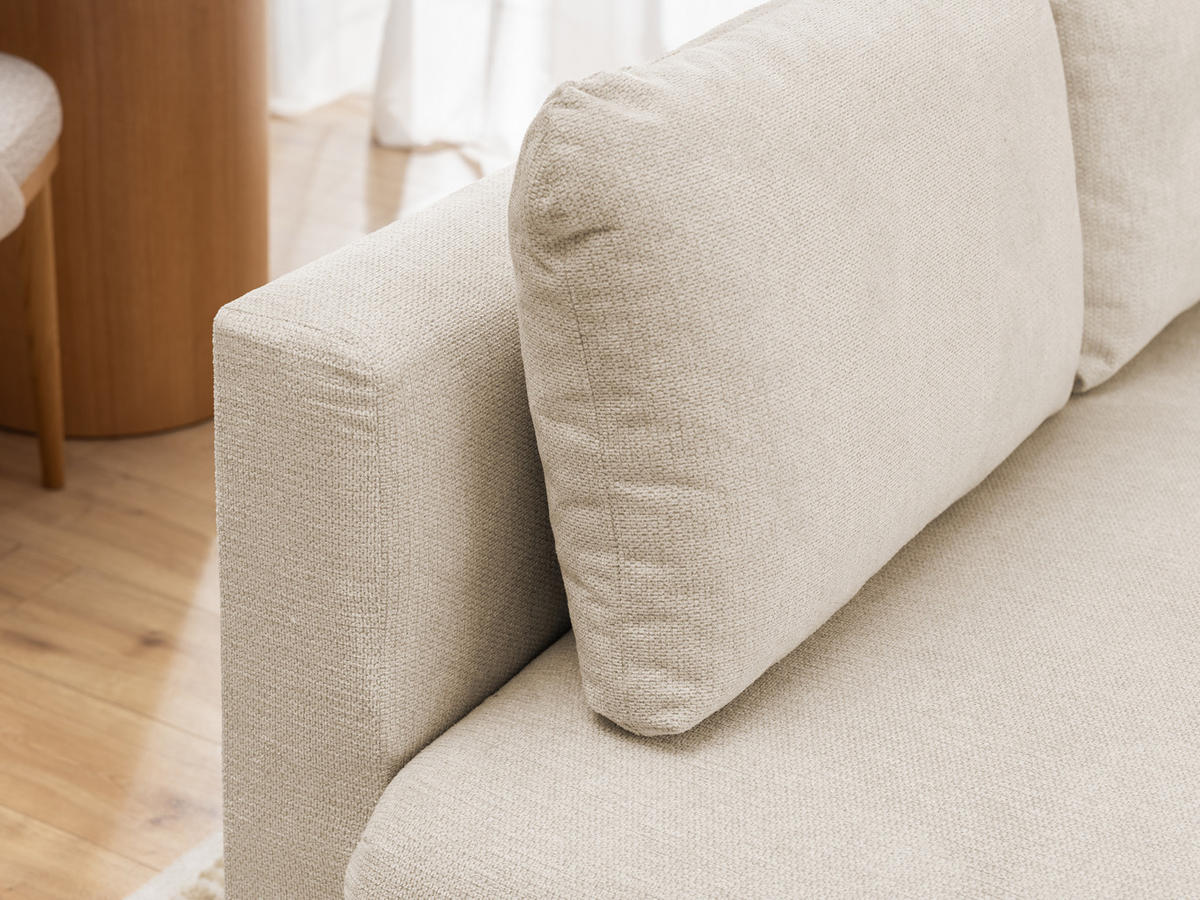 ECKSOFA Cardea in Bubble-Optik aus weichem Hellbeige Strukturstoff mit hohem Sitzkomfort - Ottomane links - Beige/Schwarz, Holz/Textil (170/230cm) - S-Style Möbel