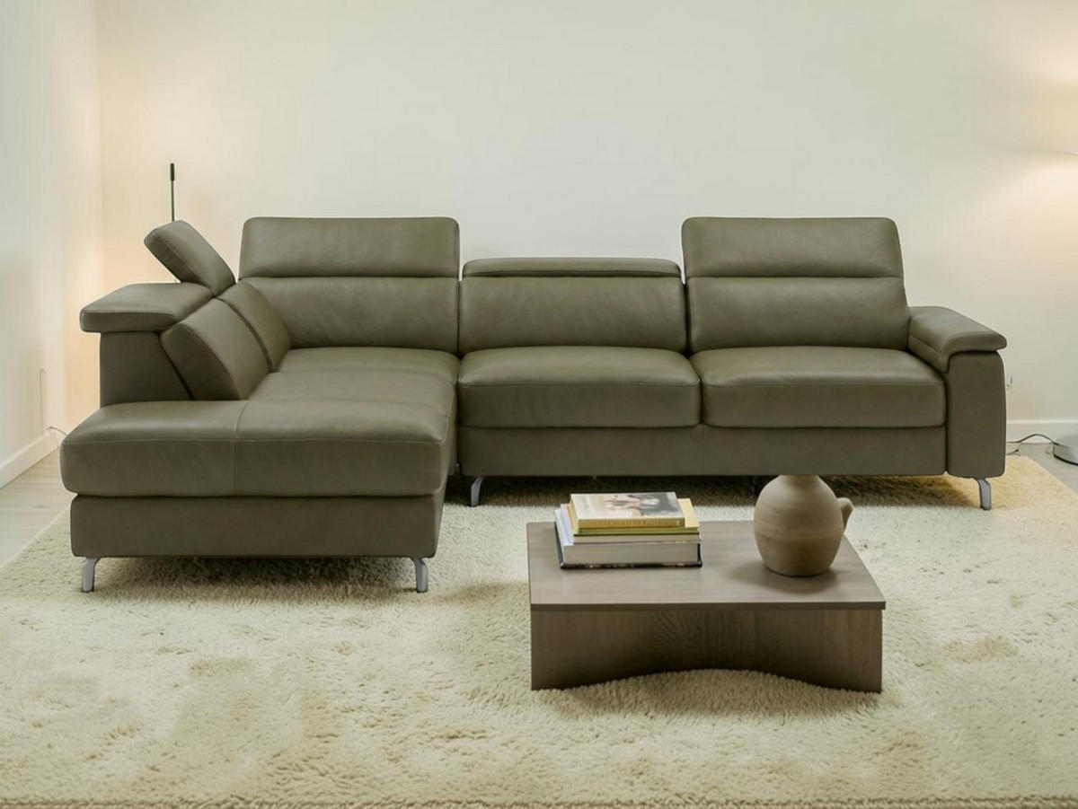 ECKSOFA Ambassador Echtleder Olivgrün - Olivgrün, Leder/Metall (224/272cm)