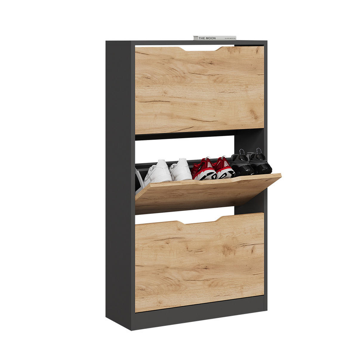 SCHUHKIPPER Luca Anthrazit/Goldkraft Eiche 59 x 105 cm mit 3 Fächern - Anthrazit/Eiche Wotan, Holzwerkstoff (59/105/22cm) - Vicco