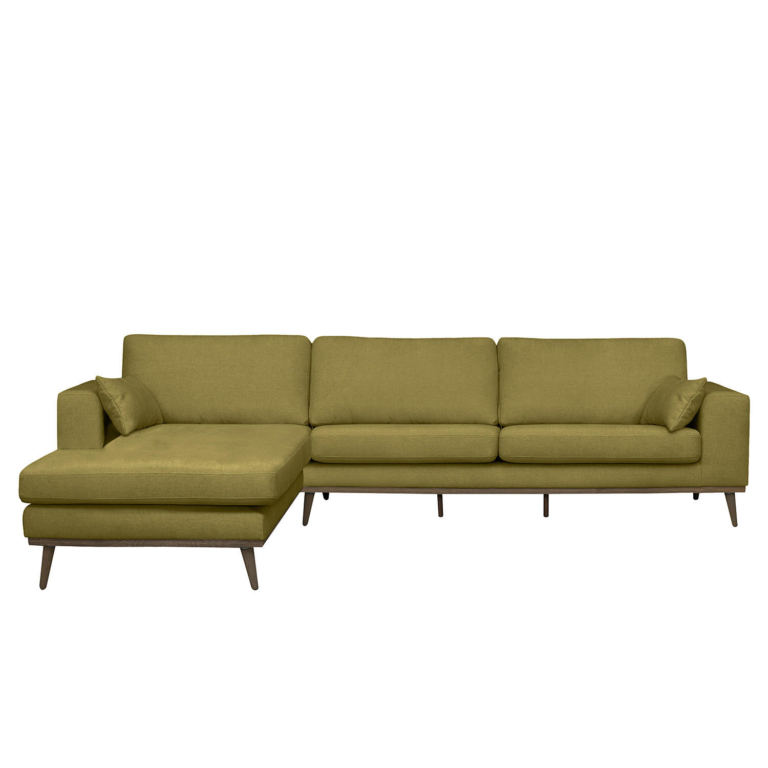 ECKSOFA mit Longchair - Eichefarben/Olivgrün, Textil (281/153cm) - home24