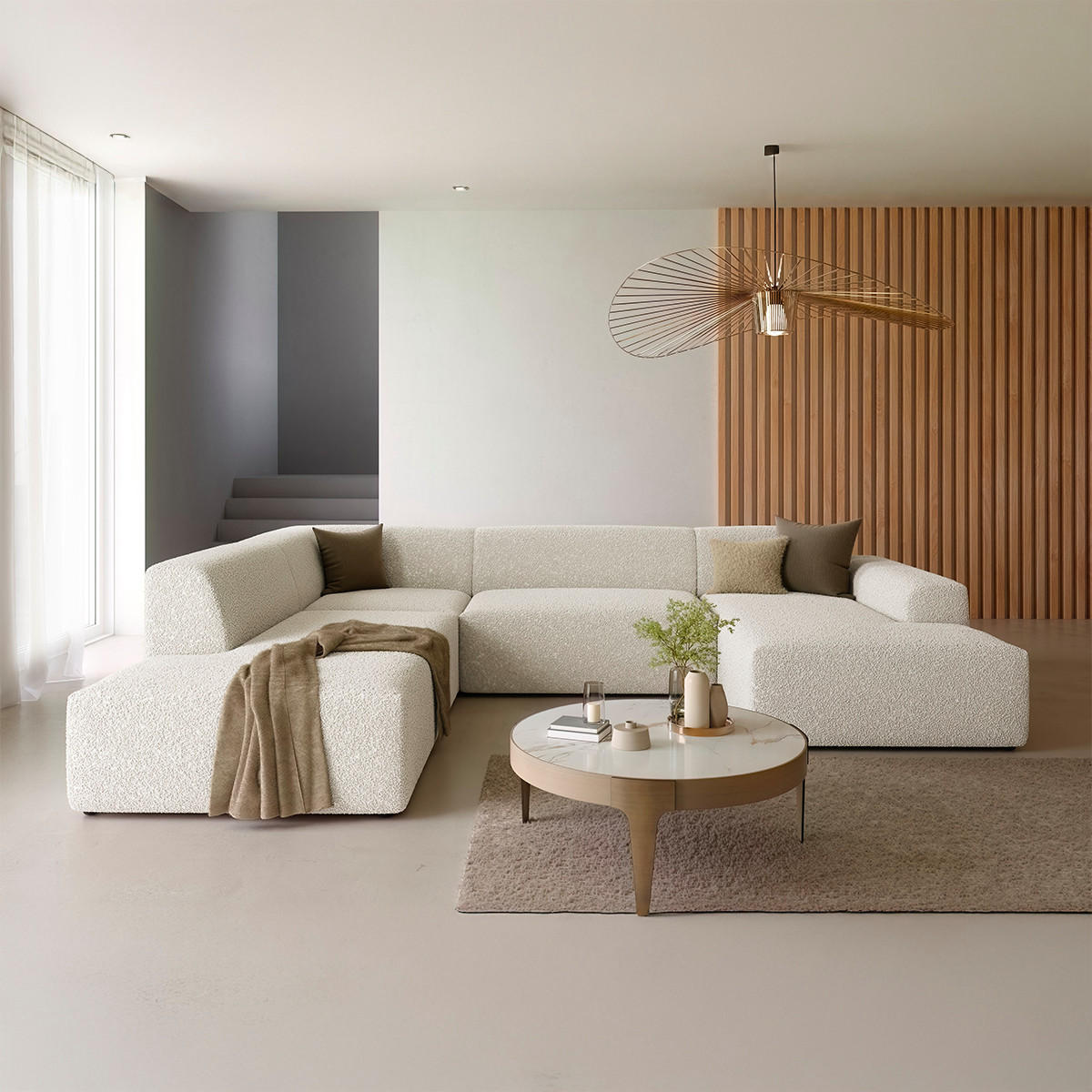 PANORAMASOFA Torino 5 Sitzplätze Beige - Beige, Holz (326/104/190cm) - Petits-meubles