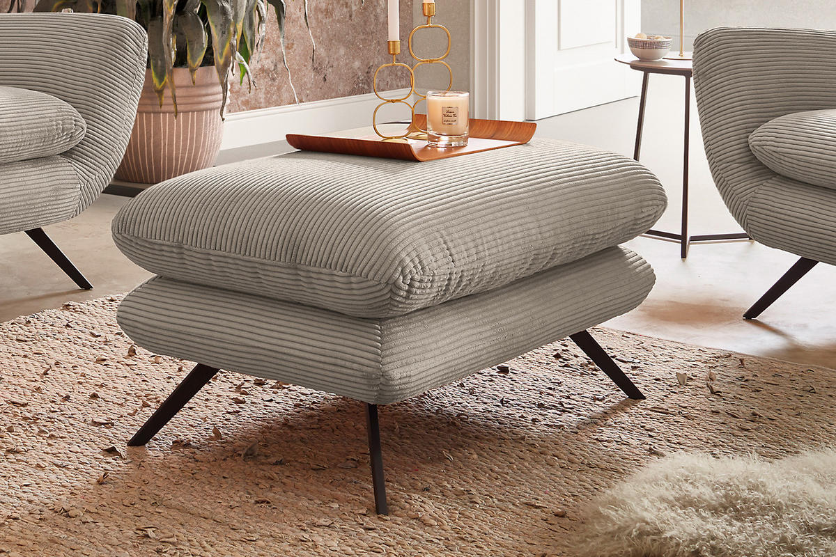 SESSEL CHARME Granit Cord - Greige/Schwarz, Textil/Metall (100/106/95cm) - KAWOLA