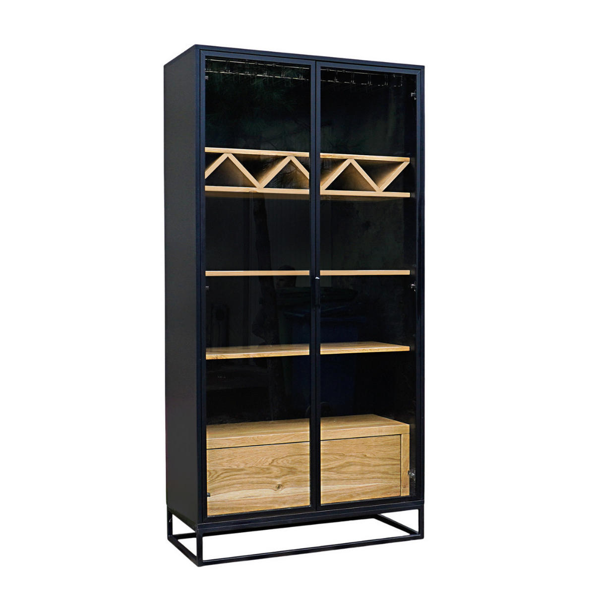 VITRINENSCHRANK aus Holz Bar Wein Schrank CARLA III mit LED-Beleuchtung - Eichefarben, Holz (100/200/45cm) - Rawood Furniture